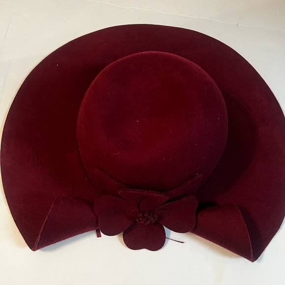 Adora Women's Wool Felt Floppy Fedora Hat with Folded Bow Burgundy OSFA - Picture 4 of 8